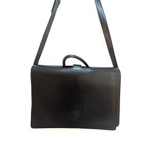 Mark Cross Vintage Black Polished Leather Accordion Briefcase Shoulder Strap